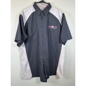 Red Kap XL Mens Mechanic Shop Work Shirt Short Sleeve Black Gray Button‎ Up
